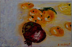 Tangerines with 1. 2014 grenade painter Alik Vetrof MDF Oil on canvas 20x30 cm by Vetrof Alik